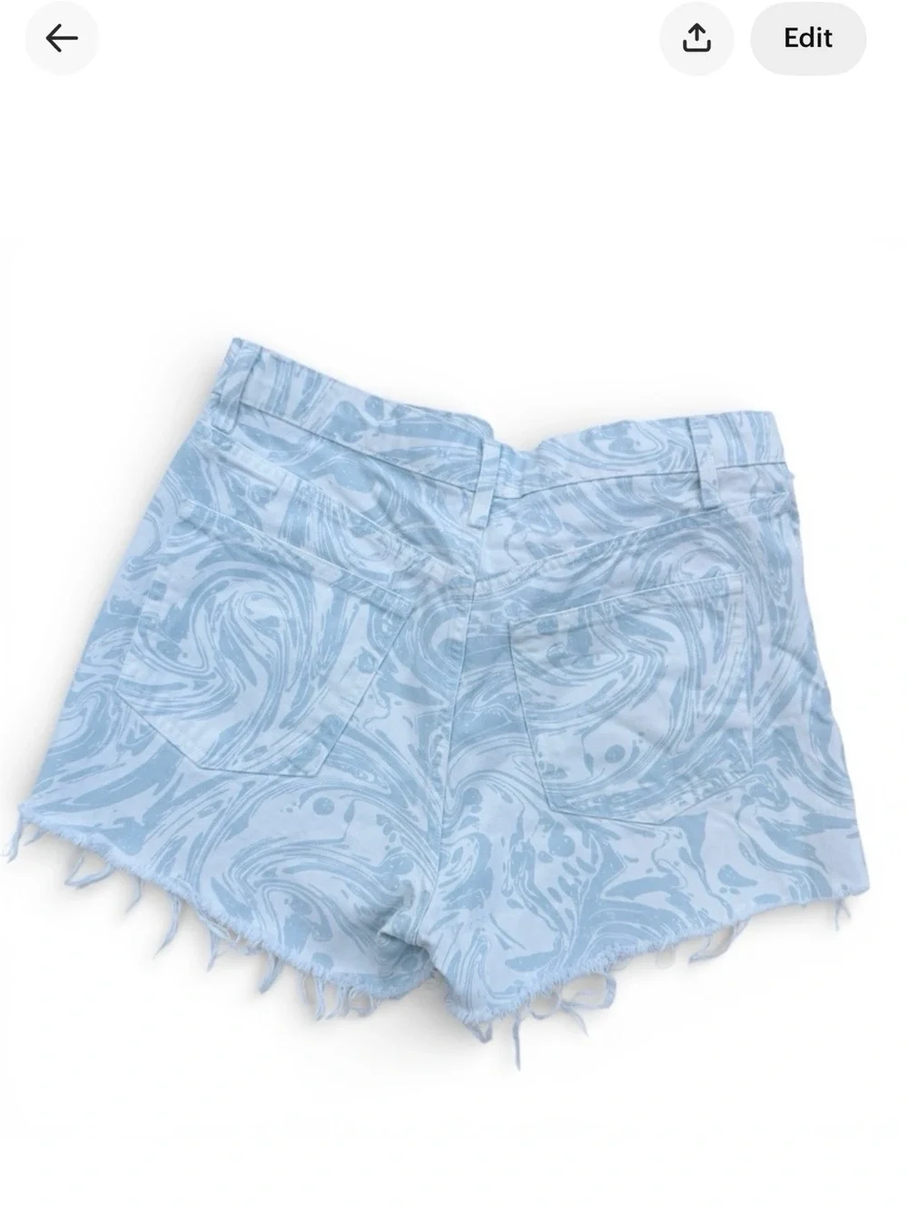 Boho Zara High Waist Marble Swirl Button Fly Jean Shorts Women's 6 Pastel Beach